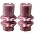 thumbnail image 1 of CATPAN Boho Striped Pillar Candle, Tall 4.3" Dark Pink Scented Soy Wax Pillar Candles, Decorative Small Candles for Wedding Decor, Home, Table Centerpiece, Shelf Styling, 2 Pack, 1 of 5