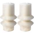 thumbnail image 1 of CATPAN Boho Striped Pillar White Candles, 4.3" Tall Small Decorative Candles for Wedding Decor, Coffee Table, Shelf Styling, Scented Soy Wax Aesthetic White Home, Space Centerpiece, 2 Pack, 1 of 9