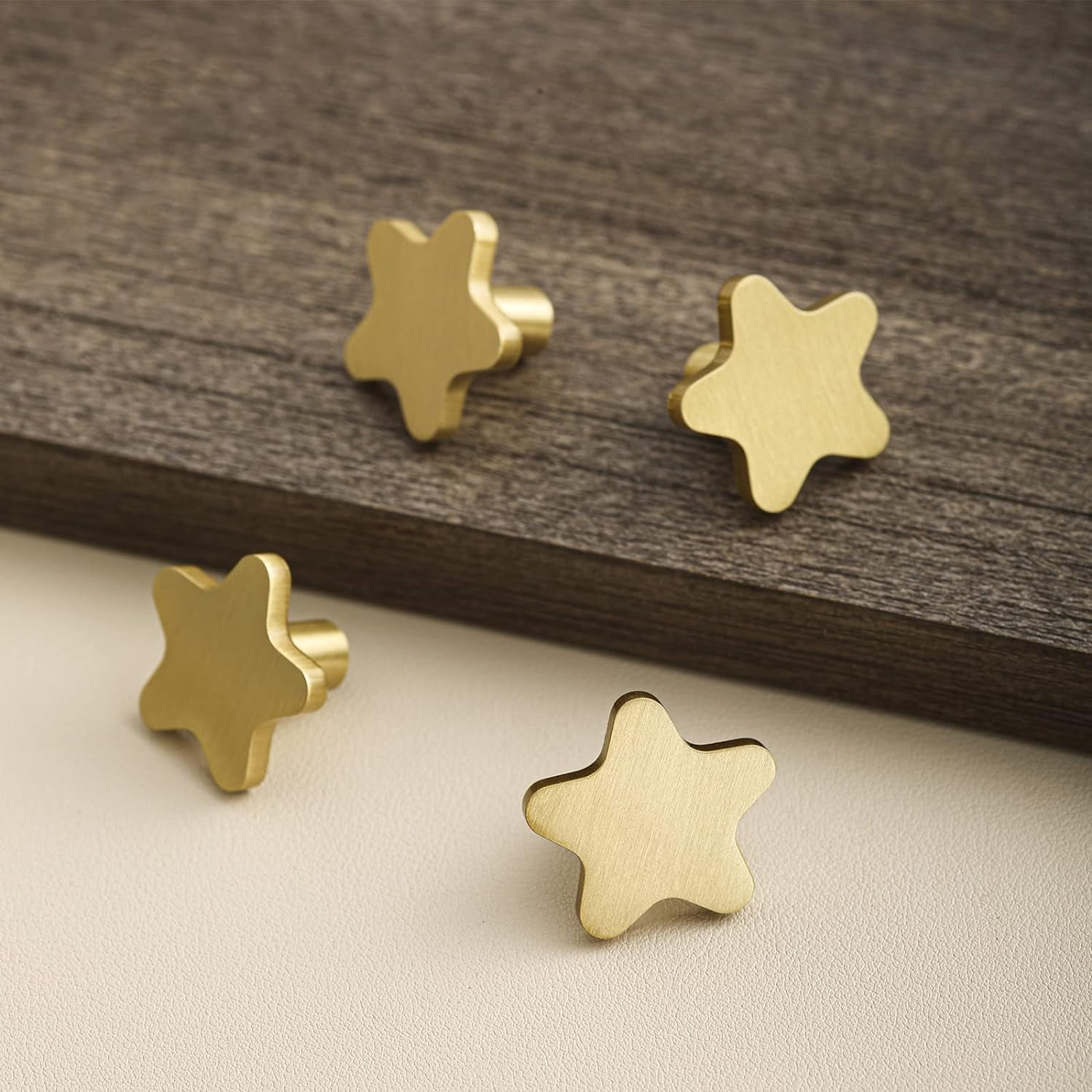 CATPAN Brass Cabinet Gold Knobs, Copper Drawer Knobs Star Handles Antique Gold Knob for Kitchen Bathroom Cabinet Door Drawer, 4 Pack