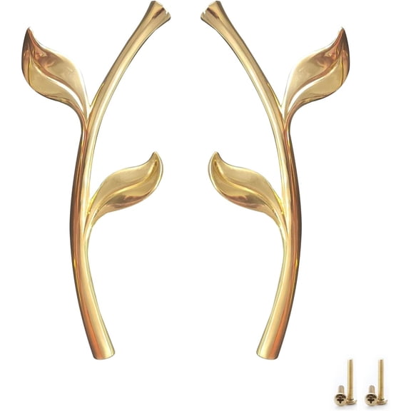 CATPAN Brass Cabinet Knob with Branch Leaf Ornament,Gold Dresser Knobs and Pulls Vintage, Decorative Pull Knobs for Dresser Drawer Kitchen Cabinet, Set of 2