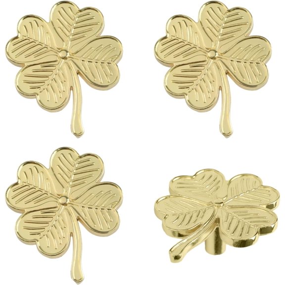 CATPAN Creative Four-Leaf Clover Knobs, 4pcs Multifunctional Single Hole Zinc Alloy Knobs Decorative Furniture Pulls for Dresser Wardrobe Cabinet Door Furniture Accessories(Gold