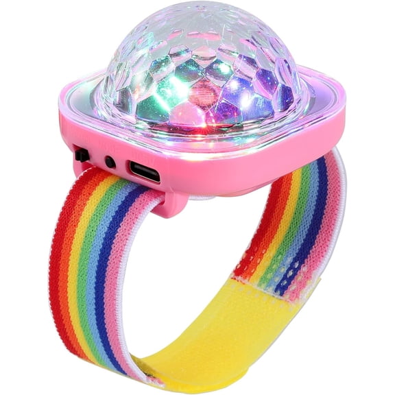 CATPAN Disco Ball Light, Wearable Mini Portable LED Lamp Night Strobe Watch Bracelet USB Charging Voice Controlled with Suction Cup for Kid Party Car Dancing DJ Club(Pink)