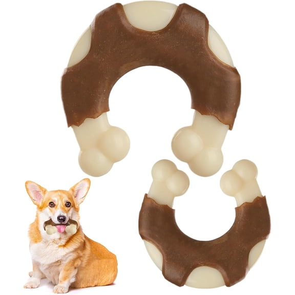 CATPAN Durable Nylon Dog Bones, 2 Pack Dog Toys for Aggressive Chewers, Beef-Flavored U-Shaped Bone Chew Toys for Largel/Medium/Small Dogs, Teething and Boredom Relief