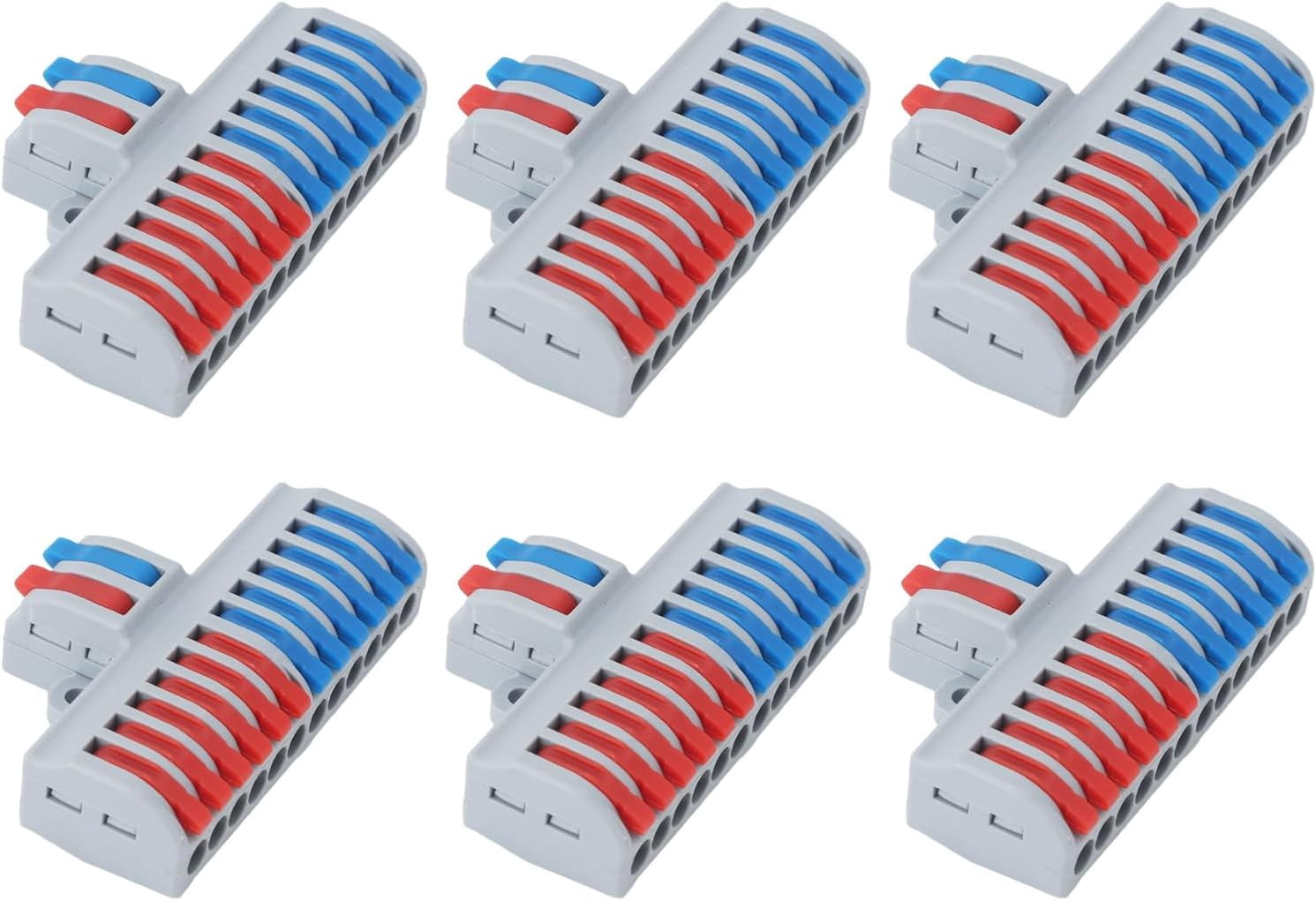 CATPAN Electrical Wire Connectors, 6pcs 2 in 12 Out Din Rail Terminal Blocks, Quick Wiring DIY Splicing Wire Connectors Push in Conductor Terminal Block for Lighting, Electrical Control