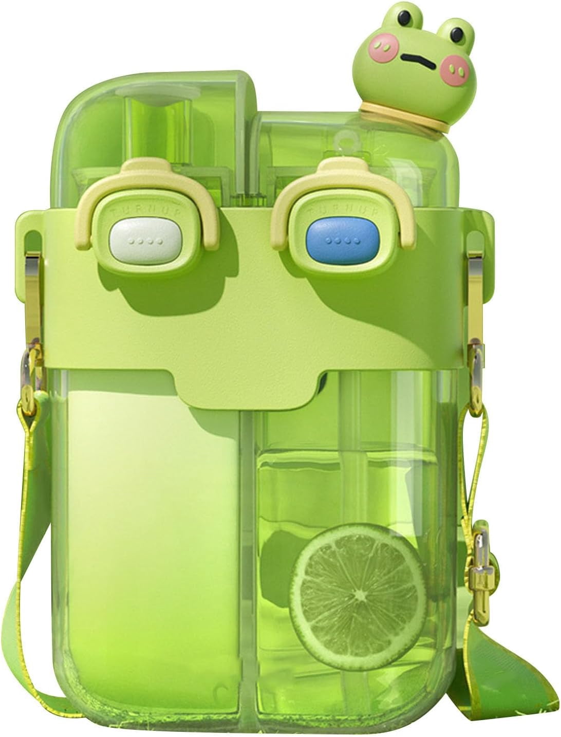 CATPAN Fdit Kawaii Water Bottles with Straw, Fashion Plastic Double Drinking Water Bottle Adjustable Strap for Sports Fitness Gym Camping (Lime Green 780ml)