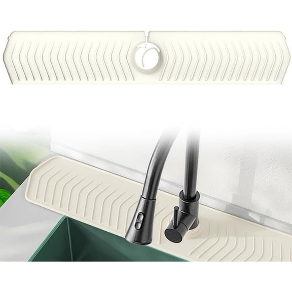 CATPAN Foldable Kitchen Sink Faucet Mat, 76CM Thickened Faucet Mat for Kitchen Sink, Multi-Purpose Splash Guard & Drying Pad with Adjustable Holes & Snap Lock (White)