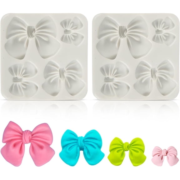CATPAN Fondant Bow Molds, 2 Pcs Mini Bow Silicone Fondant Molds Bow Molds for Chocolate Cartoon Bow Silicone Mold for Cupcake Cake Decoration