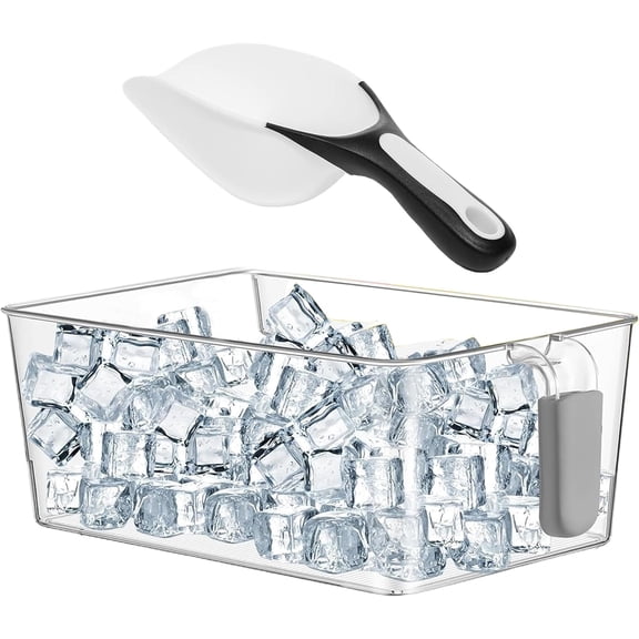CATPAN Freezer Ice Bucket with Scoop: Ice Cubes Bverage Tub,Acrylic Ice Bucket for Storing Ice Cubes Vegetables Fruits (Gray, Large)