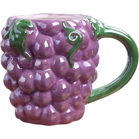 CATPAN Fruit Shape Coffee Mug Adorable Ceramic Coffee Milk Mug Teacup Funny Durable Water Cups Reusable for Festivals Home Daily Using Office, Grape