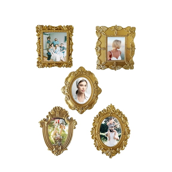 CATPAN Gold 4x6 Picture Frame Set of 5 - Antique Gold Frames for Wall or Tabletop Display - Elegant Home Decor