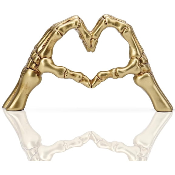 CATPAN Gold Hand Gesture Desk Statues Love Ornaments,Skull Couple Statue, Creative Wedding Home Desktop Decor,Heart Shape Hand Figurines for Living Room Shelf Coffee Table Centerpiece
