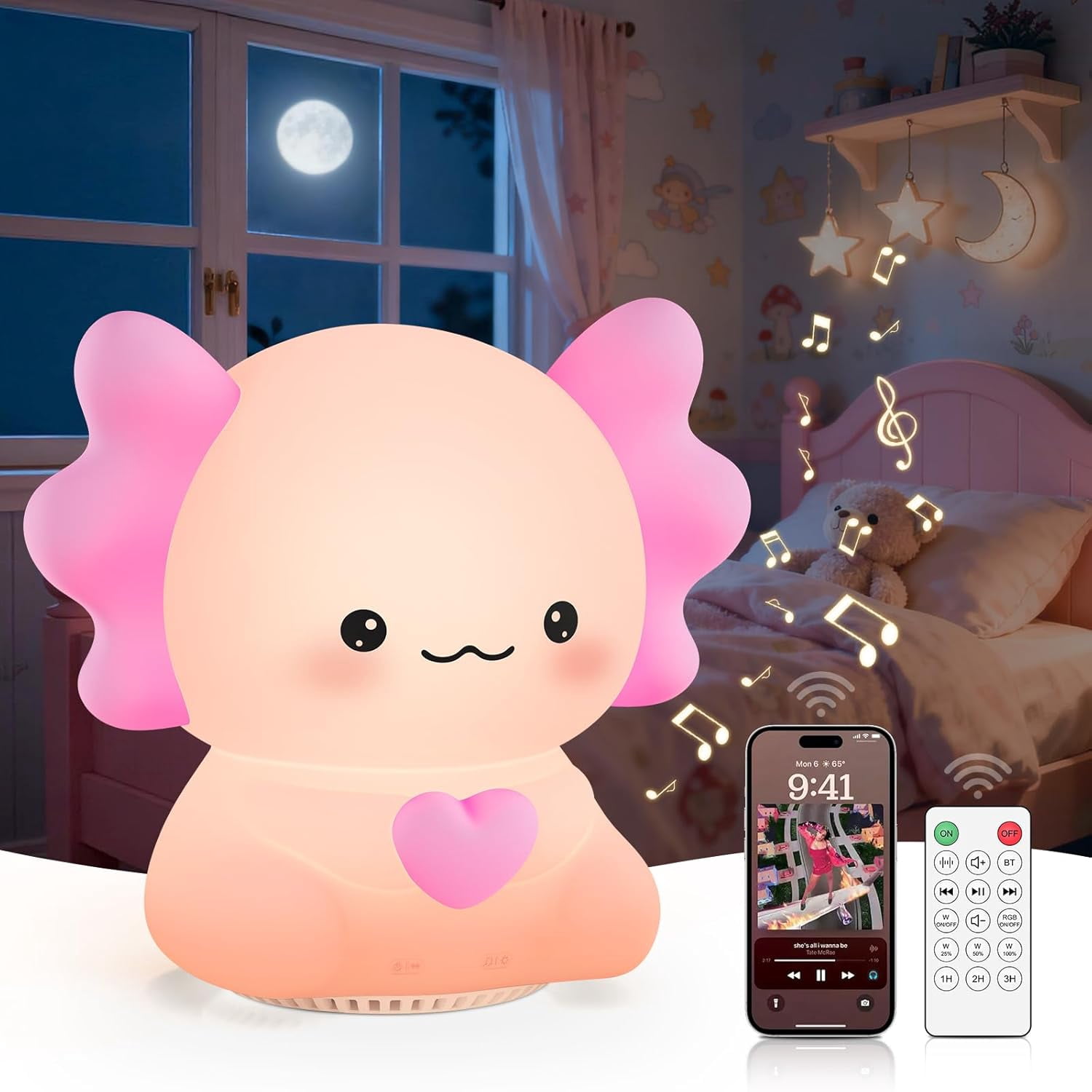 CATPAN Kids Night Light with Wireless Speaker, Portable 7 Colors Dimmable Warm Touch Night Lamp with Remote Control, White Noise Machine for Baby Sleeping with Night Light