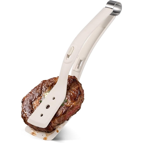 CATPAN Kitchen Spatula Tong2-in-1 Silicone Cooking and Serving ClampHeat Resistant Non-Slip Handle Multipurpose Food Flipper for Home and Restaurant Use 11.61X2.75X0.59In,creamy white