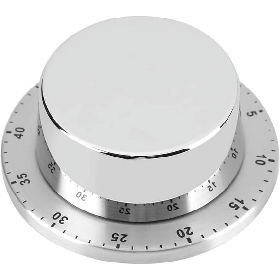 CATPAN Kitchen Timer, CATPAN Mechanical 1-Hour Kitchen Timer, Stainless Steel Countdown Timer, Long Ring, Magnetic Kitchen Timer Clock for Cooking - Silver(Silver)