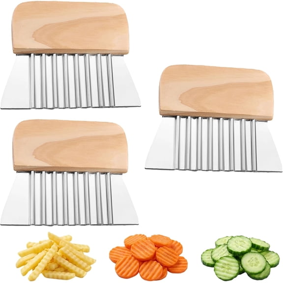 CATPAN Large Crinkle Cutter French Fry Cutter, Stainless Steel Wavy Slicer with Comfortable Handle, 2026 New Wavy Chopper for Potatoes, Carrots, Vegetables & Fruits (3PCS)