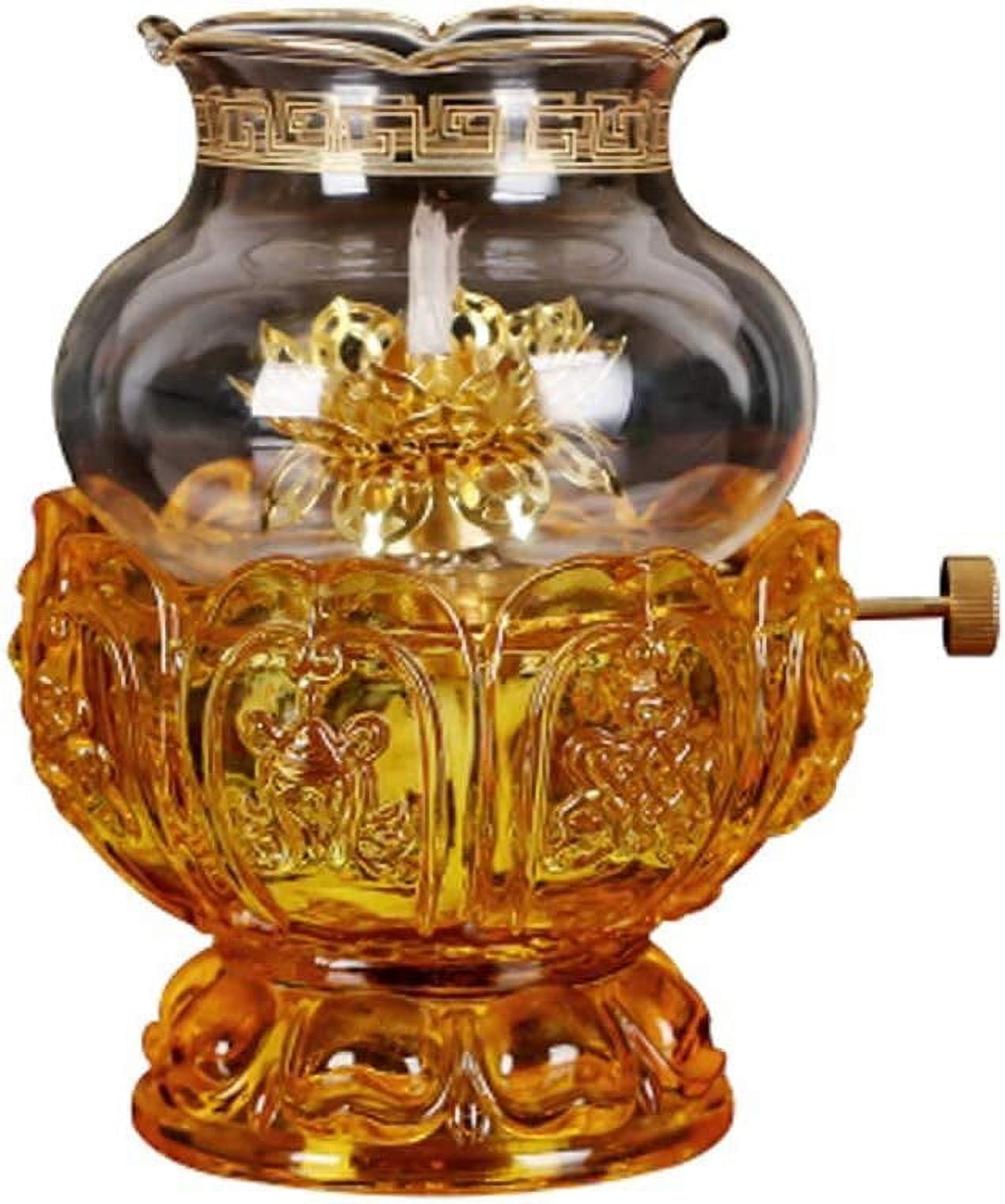 CATPAN Oil lamp Indoor use Glass Crystal Glass Lotus lamp Holder Household Buddha headlamp Kerosene lamp Ultra-Pure Paraffin lamp Oil Candle Holder Lantern（White）