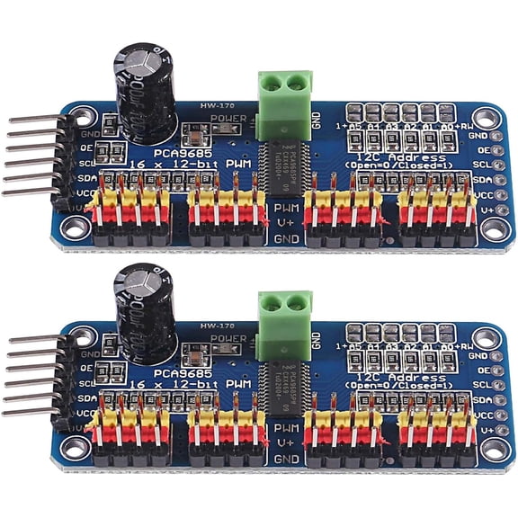 CATPAN PCA9685 Servo Driver, 16-Channel 12-Bit PWM Controller I2C Module, IIC Breakout Board for Robotics, Compatible with Arduino ProjectsSimple I2C interface and wide compatibility2 Packs