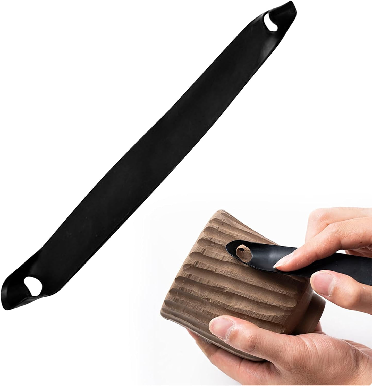 CATPAN Pottery Trimming Tool, Double-Ends Clay Sculpting Tools Carbon Steel Mud Tool Clay Pottery Modelling Carving Tool for Scraping/Texturing Easy to Use Modeling (M)