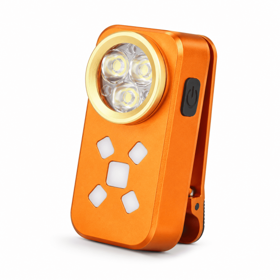 CATPAN Red Clip-On Flashlight, 3 LED Main Light with Auxiliary White and Red/Blue Warning Modes, Aluminum Alloy Pocket Light with Rear Clip for Camping, Hiking, Reading, Repair(Orange)