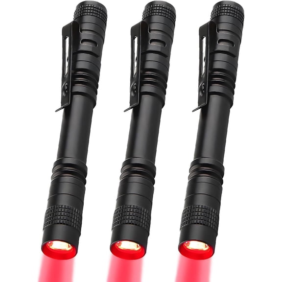 CATPAN Red LED Pen Flashlights, Mini, Waterproof Pocket Flashlight with Clip, Small Red Light Flashlights,Suitable for Work,Astronomy, Aviation, Night Observation (3 Pack Red Light)