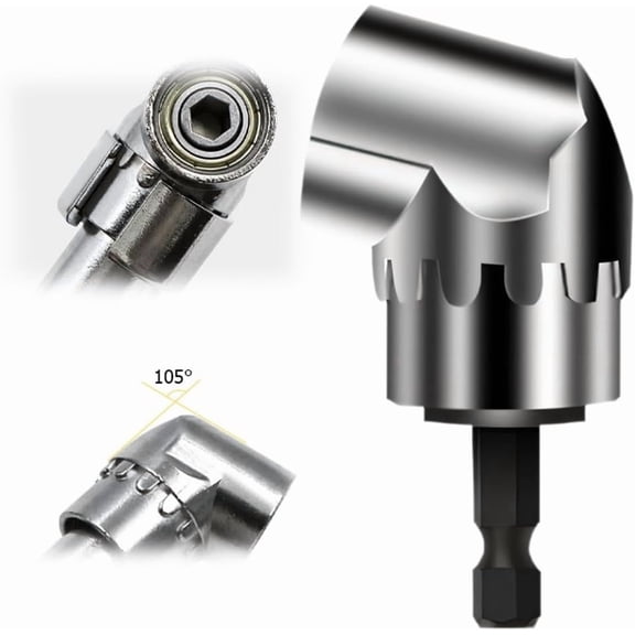 CATPAN Right Angle Drill Attachment, 105° Compact 1/4 Inch Hex Shank Adapter with 12 mm Socket Depth, 62 mm Offset Driver for Tight Spaces, Cabinet Assembly and Furniture Repair