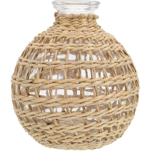 CATPAN Seagrass Vase Wicker Flower Vase Basket Rustic Farmhouse Bud Vase Glass Diffuser Bottles Table Centerpieces for Home Living Room Bedroom