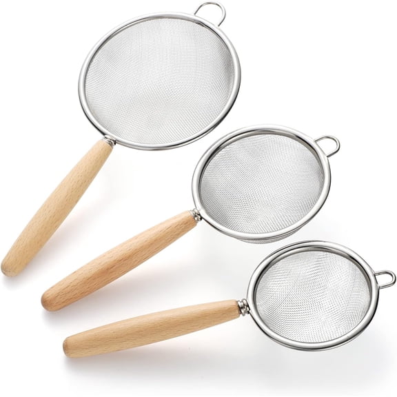 CATPAN Stainless Steel Fine Mesh Strainers Set of 3 Flour Sifter for Baking, Small Mesh Strainer Flour Colander Sieve Kitchen Strainer Set for Sifting, Straining, Draining (Style 1#)
