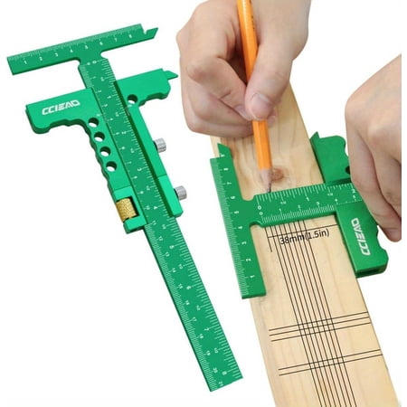 CATPAN T Shaped Carpenter Layout Scriber with Fine Tuning, Precision Multi-function Marking Measuring Gauge, Metric & Inch Sliding Marking Gauge Woodworking