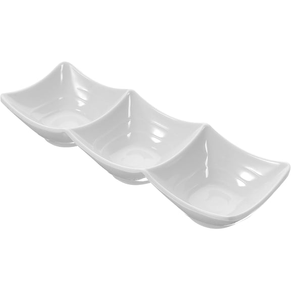 CATPAN Three Grid Sauce Dipping Dish,3-Compartment Appetizer Plate,Crafted from ceramic,Reusable Condiment Serving Tray for Kitchen and Dining,Table 9.44X3.34X1.77In