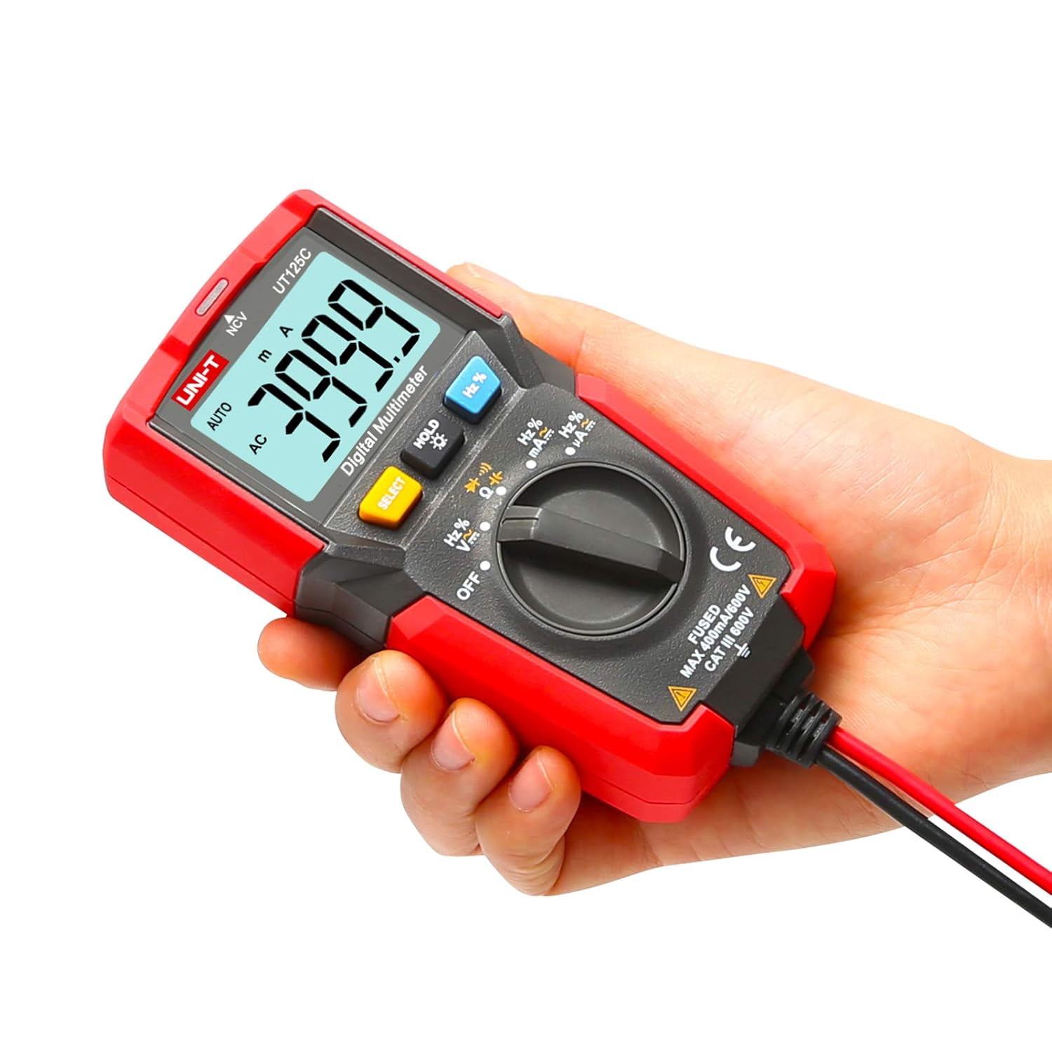 CATPAN UT125C Digital Multimeter Pocket Multi Tester, 4000 Counts AC DC Voltage AC DC Current Resistance Capacitance Frequency Duty Cycle NCV Diode Test Continuity Test Data Hold Auto Power Off