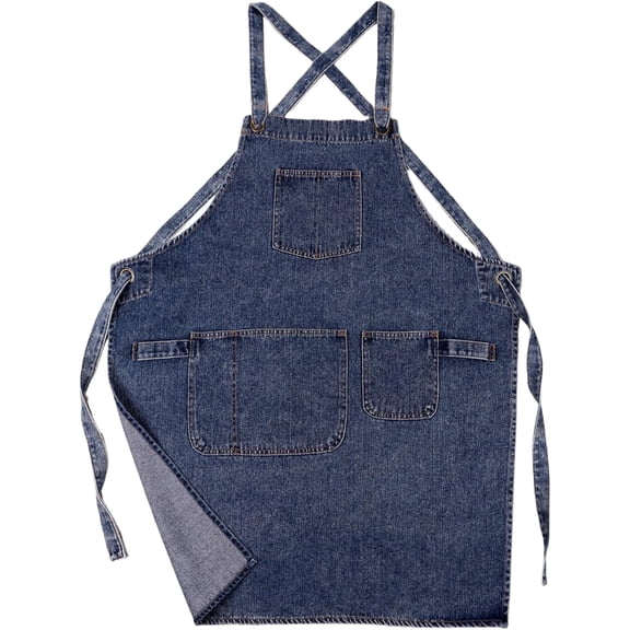 CATPAN Unisex Denim Apron with Pockets for Cooking Craftsmen,Jean Work Apron Cross Straps & Adjustable One-Size-Fits-Most,Made of denim and cotton,Comfortable and easy to wear