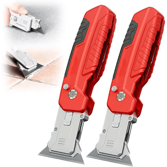 CATPAN Utility Knife Scraper, 2026 New 2-in-1 Folding Box Cutter with Blade Storage, Retractable Design, Heavy Duty Sharp Razor Knife for Home or Warehouse Cardboard, with 3PC Extra Blades (2pcs)
