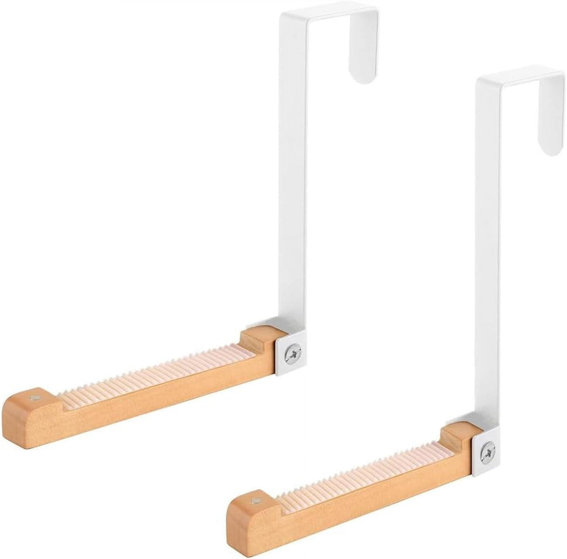 CATPAN 2pcs Metal & Wood Door Hooks Foldable Easy to Carry Non-Perforated Clothes Hooks Used for Hanging Coats Hats Towels Bags Keys (White)
