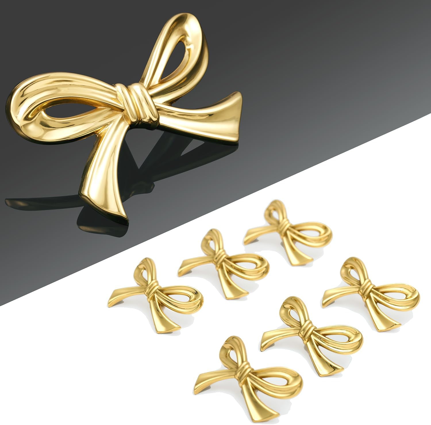 CATPAN‘s Brass Bow Shape Cabinet Knobs, Gold Drawer Pulls, Decorative Bow Knobs, 6 Pack