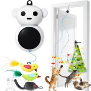 CATPICK 2-in-1 Interactive Cat Toy for Indoor Cats, Auto Hide & Seek Flying Bird Feather Wand with Continuous Chirping Sound, Rechargeable, Green