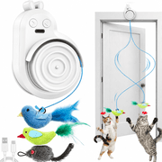 CATPICK Automatic Door Hanging Cat Toy with Bird & Mouse Wand, 2 Speeds, Self-Play Teaser for Exercise, Usb Rechargeable, White