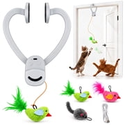 CATPICK Interactive Cat Toys Adjustable Length for Indoor Hanging Door Automatic Cat Toy - USB Rechargeable & with Bird & Mouse Attachment, Gray