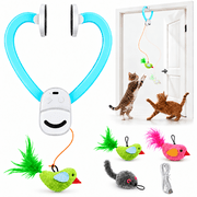 CATPICK Interactive Cat Toys Adjustable Length for Indoor Hanging Door Automatic Cat Toy - USB Rechargeable & with Bird & Mouse Attachment, Blue
