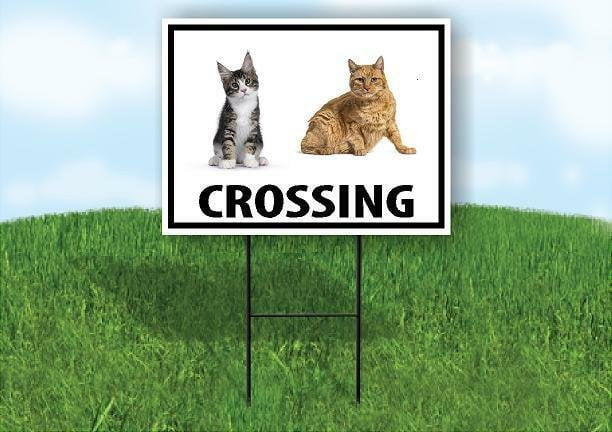 CATS CROSSING XING 18inx24in Yard Road Sign w/ Stand