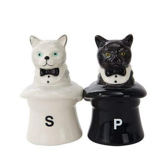 CATS IN HATS CERAMIC MAGNETIC SALT PEPPER SHAKERS