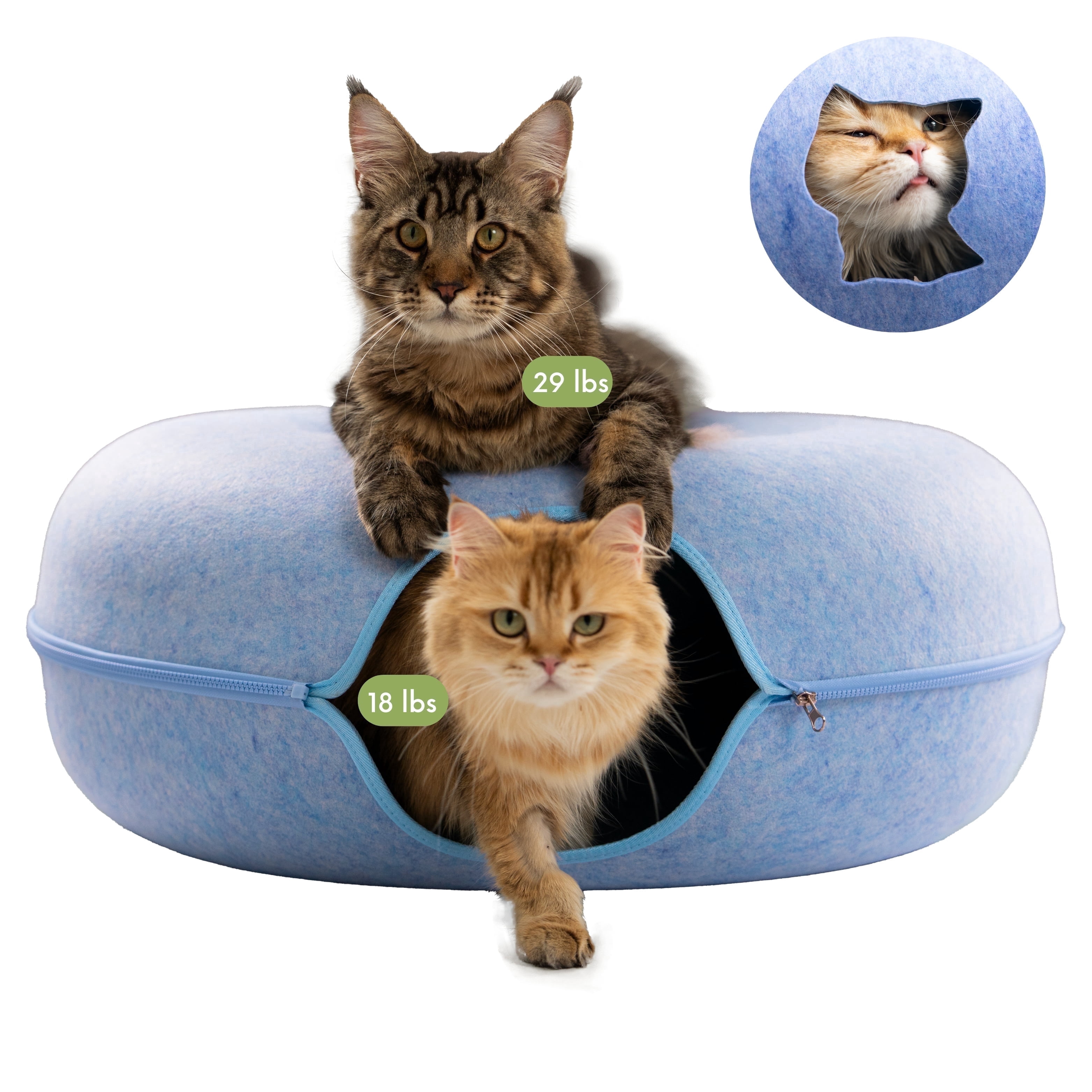 Cattasaurus Peekaboo Cat Cave Tunnel Bed for Cats up to 45 lbs (Blue, Jumbo)