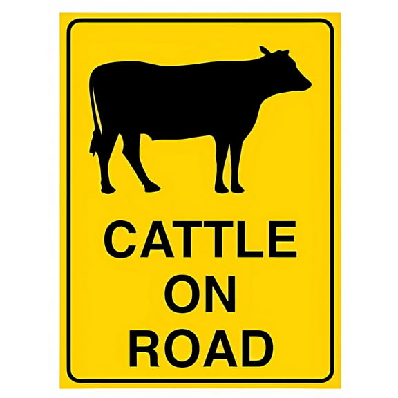 CATTLE ON ROAD Metal Tin Sign - 8"x12" Road Safety Decor, Farm Outdoor Warning Sign, Vintage Rustic Wall Art