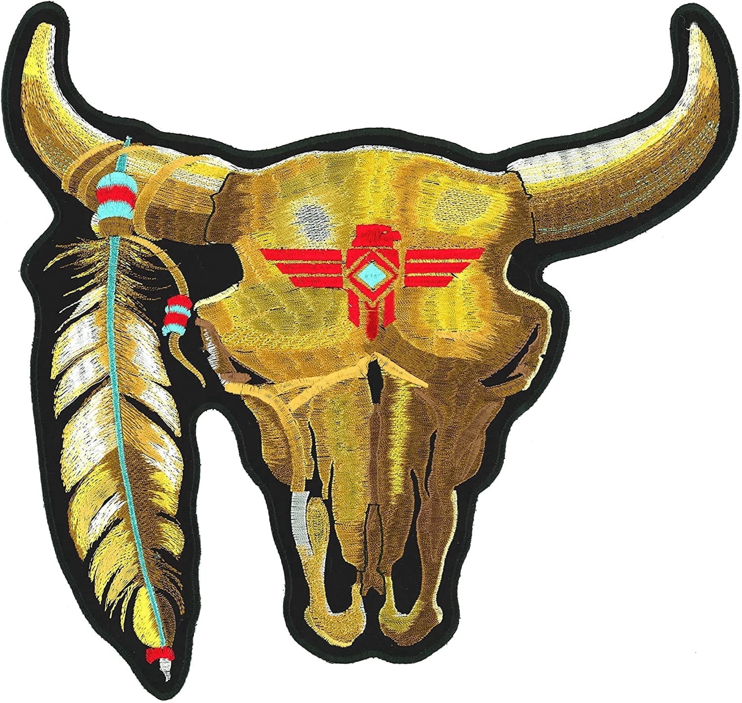 CATTLE SKULL, PATCH - Cattle Head Skull High Thread Iron-On Heat Sealed Backing Sew-On Large Patch - 11" x 11"