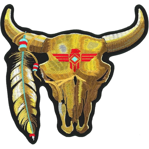 CATTLE SKULL, PATCH - Cattle Head Skull High Thread Iron-On Heat Sealed Backing Sew-On Large Patch - 11" x 11"