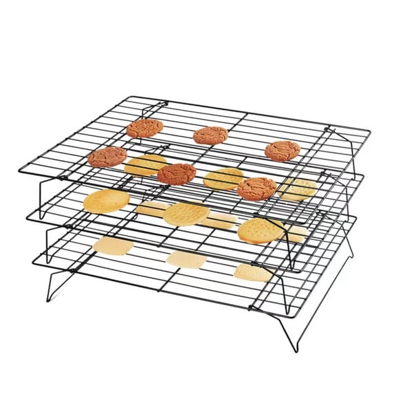 CATUOR 3-Tier Baking Cooling Rack, Black Collapsible Wire Cookie Rack for Bread, Cake, and Pastry, Non-Stick Cooling Grid for Baking Essentials, Foldable Kitchen Cooling Stand for Home Bakers