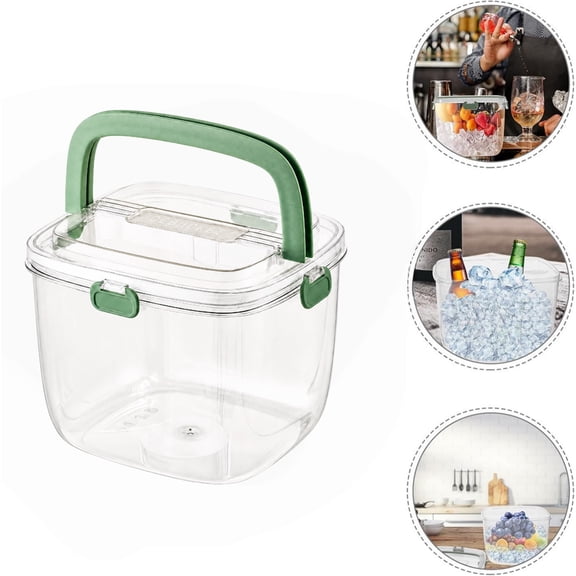 CATUOR Portable Ice Cube Storage Bin with Lid, Green Sealed Ice Bucket with Handle & Locking Clips, Transparent Cold Drink Container for Refrigerator, Outdoor Camping, and Parties