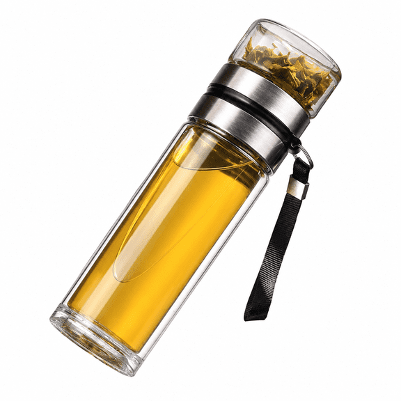 Klsdynlned Tea Separation Cup, 450 ml Double Wall Glass Tea Bottle with Infuser, Portable Leak-Resistant Travel Tumbler