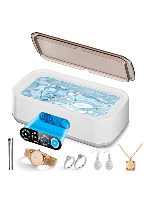 Ultrasonic Jewelry Cleaner, 650ML Sonic Glasses Cleaner Machine with LED Display, 5-Timer Settings, for Eyeglasses, Rings, Watch, Dentures, Makeup Brushes, White