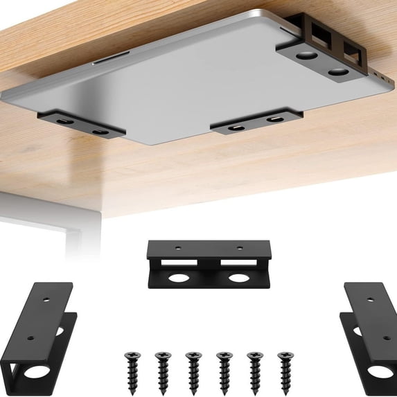 CATUOR Under Desk Laptop Mount, Black Metal Laptop Holder Under Desk, 3-Piece Space-Saving Vertical Storage Stand with Screws