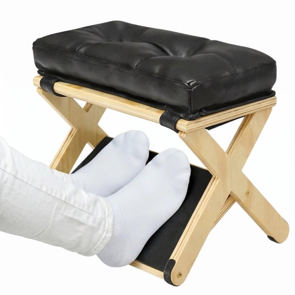 CATUOR Wooden Foldable Foot Stool with Soft Cushion, Ergonomic Bed Step Stool for High Beds, Bedside Stool & Under Desk Footrest for Office, Bedroom and Home Use